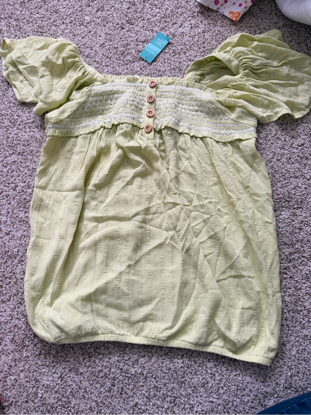 Maurices Light Green Puff Sleeve Smocked Top